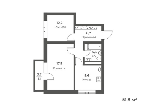 Планировка 2-комн 51,8 м²