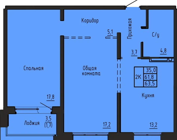 Планировка 2-комн 63,5 м²
