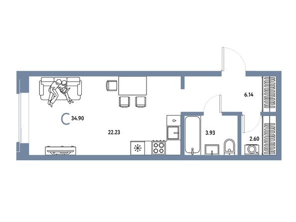 Планировка Студия 34,9 м²