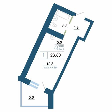 Планировка 1-комн 28,8, 29 м²