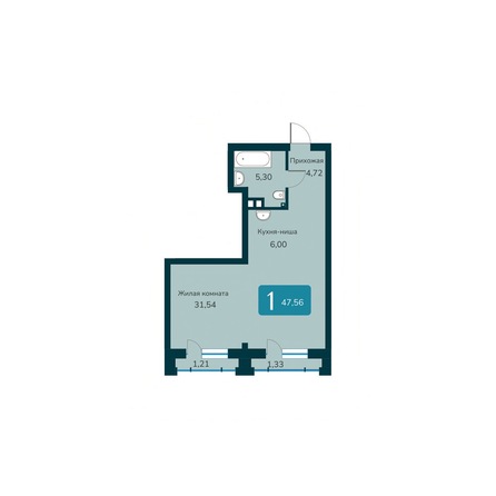 Планировка 1-комн 47,56 - 48,42 м²