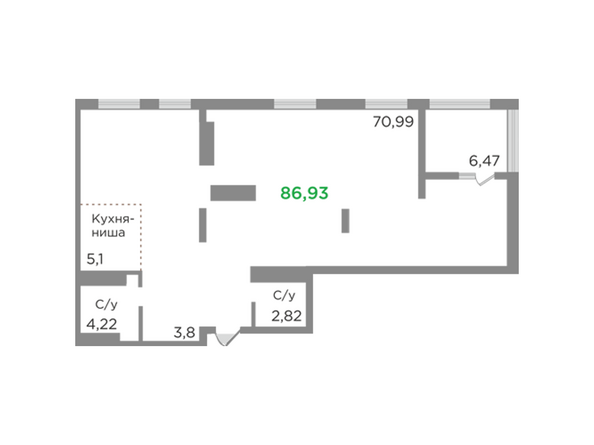 Планировка однокомнатной квартиры 86,93 кв.м