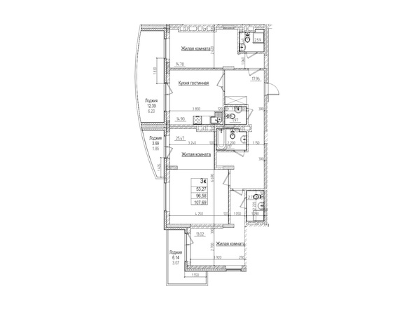 Планировка 3-комн 96,5 м²