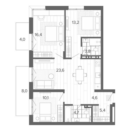 Планировка 4-комн 94,3 м²