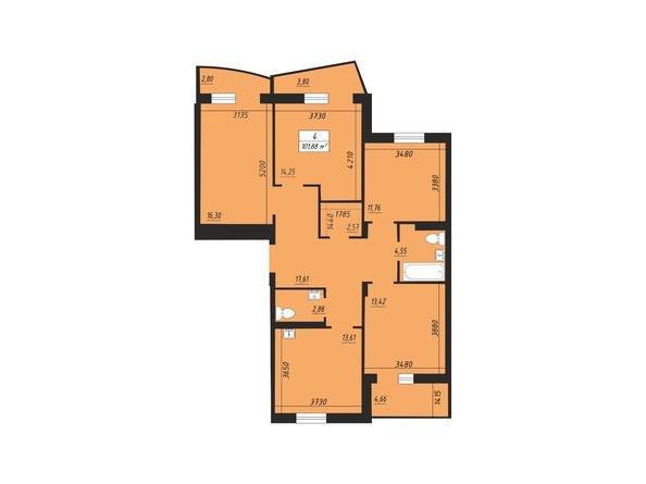 Планировка четырехкомнатной квартиры 101,88 кв.м