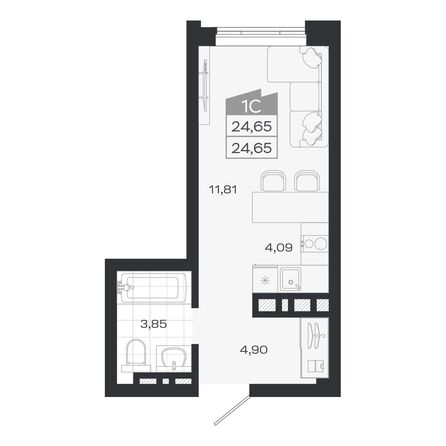 Планировка Студия 24,65 - 25,34 м²
