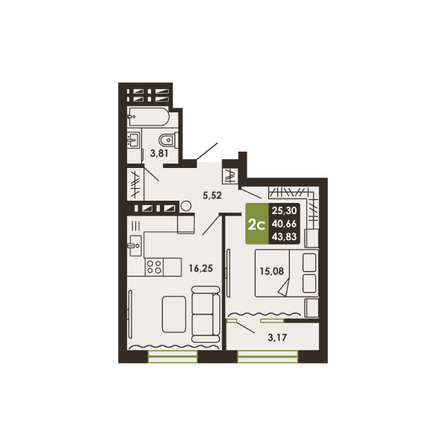 Планировка  43,83 м²