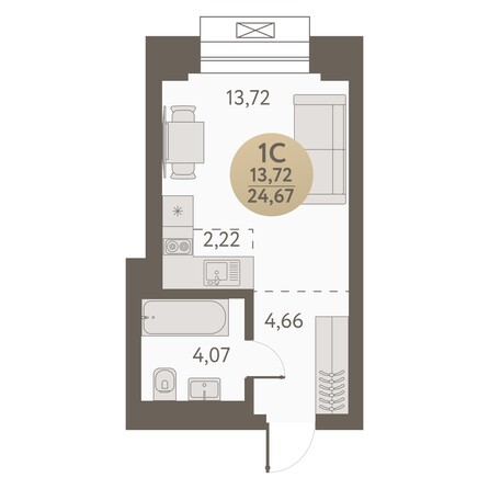 Планировка Студия 24,67, 24,8 м²