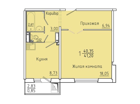 Планировка однокомнатной квартиры 41,2 кв.м