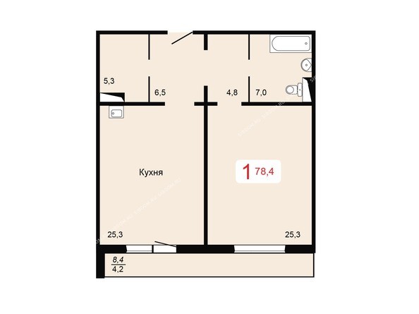 Планировка однокомнатной квартиры 78,4 кв.м
