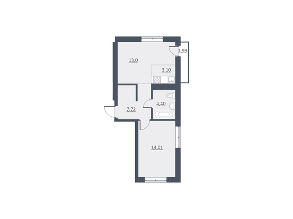 Планировка двухкомнатной квартиры 42,41 кв.м