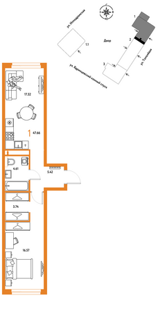 Планировка 1-комн 47,66 м²