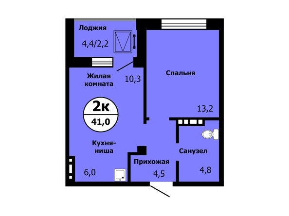 Планировка 2-комн 40,6 - 41,4 м²