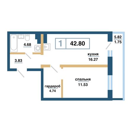 Планировка 1-комн 42,8 м²