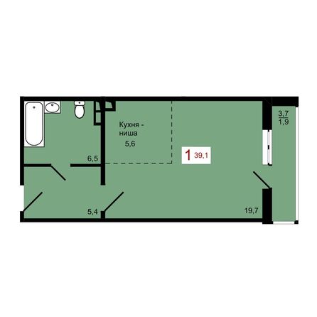 Планировка 1-комн 39,1 м²