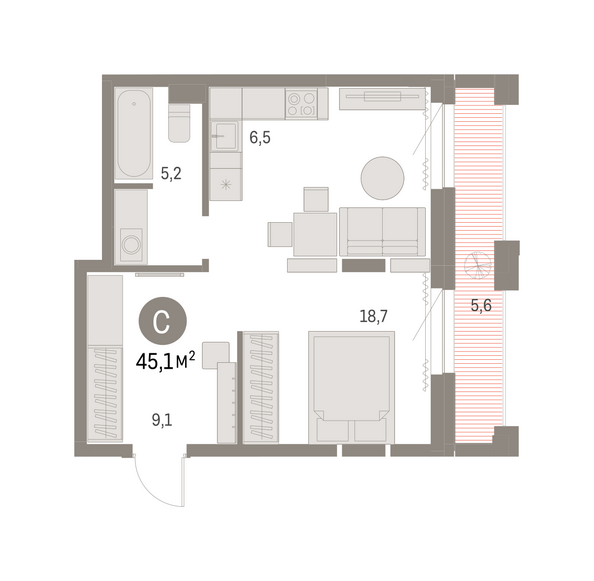 Планировка Студия 45,1 м²