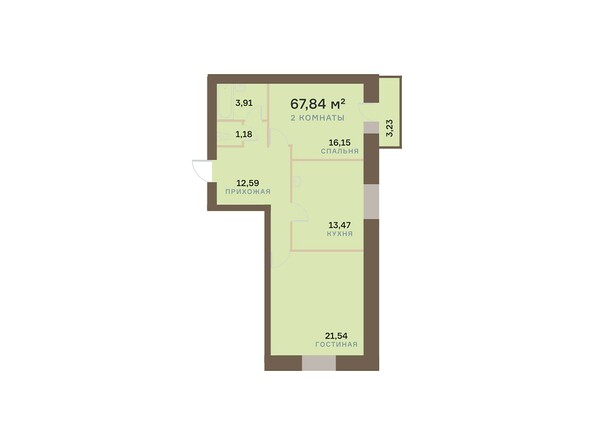 Планировка двухкомнатной квартиры 67,84 кв.м