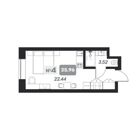 Планировка 1-комн 25,96 м²