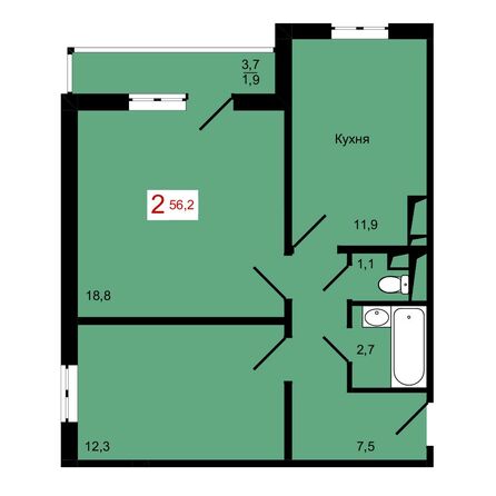 Планировка 2-комн 56,2 м²