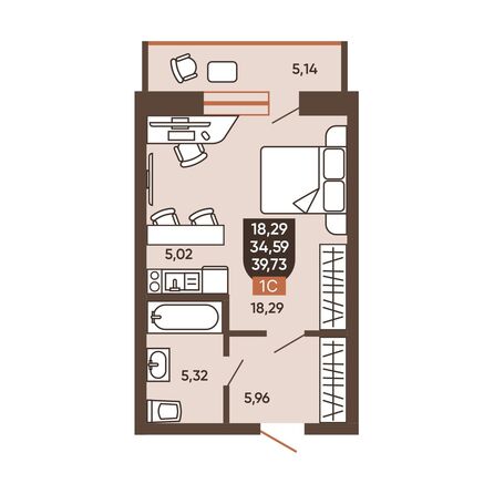 Планировка Студия 36,58 - 37,16 м²