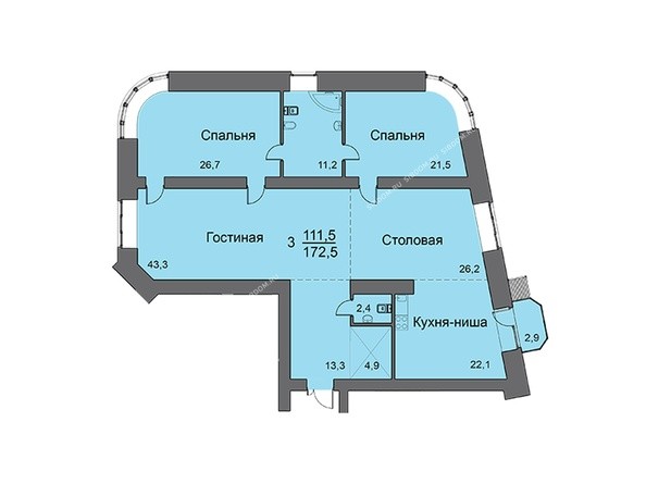 Планировка трехкомнатной квартиры 171-174 кв.м