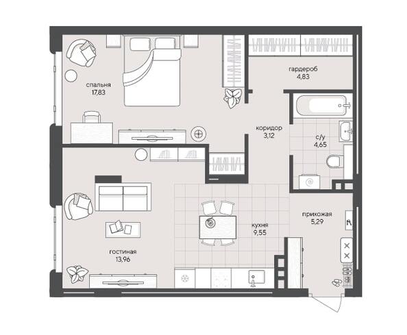 Планировка 1-комн 59,23 м²