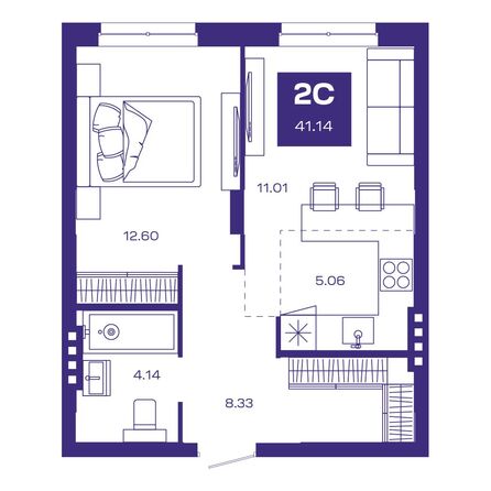Планировка 2-комн 40,95 - 41,24 м²