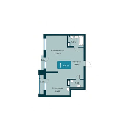 Планировка 2-комн 63,21 м²