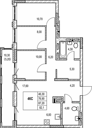 Планировка 2-комн 76,9 м²