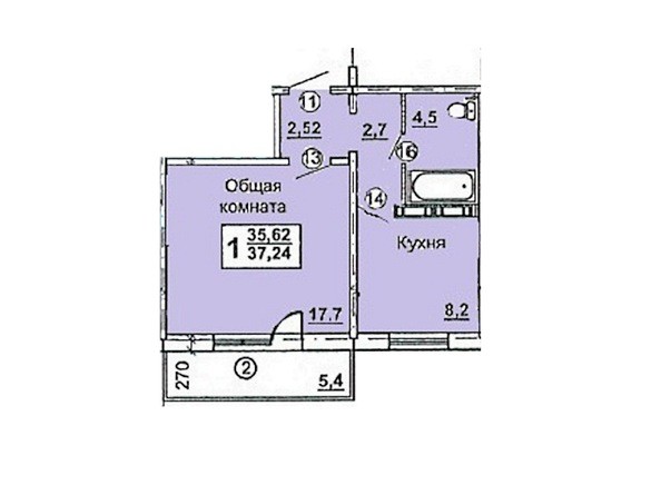 Планировка однокомнатной квартиры 37,24 кв.м