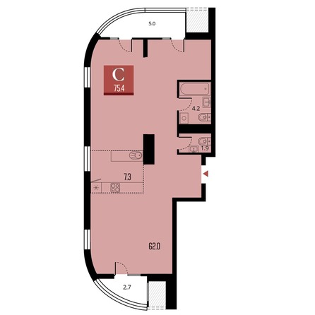 Планировка Студия 75,4 м²