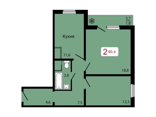 Планировка 2-комн 60,4 м²