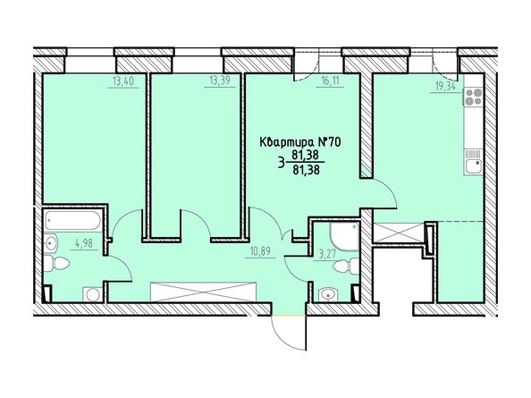 Планировка трехкомнатной квартиры 81,37 кв.м