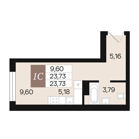 Планировка 1-комн 23,73, 24,17 м²