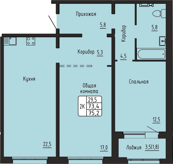 Планировка 2-комн 75,2 м²