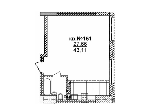 Планировка Студия 43,11 - 44,27 м²