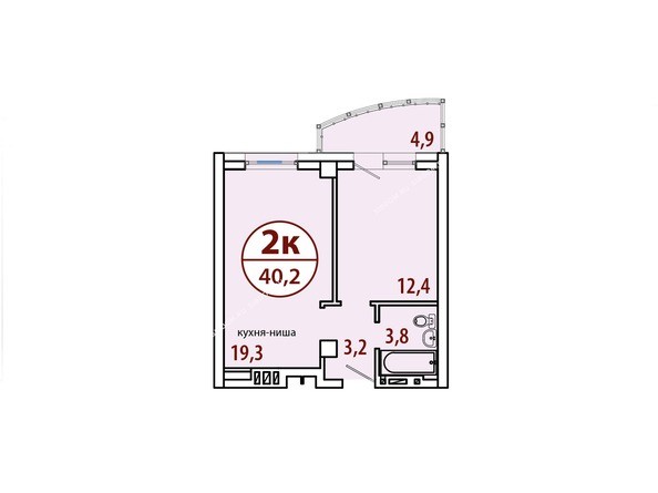 Секция №2. Планировка двухкомнатной квартиры 40,2 кв.м