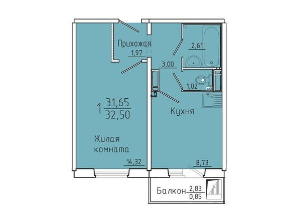 Планировка однокомнатной квартиры 32,5 кв.м