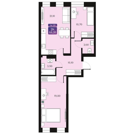 Планировка 2-комн 68,2 м²