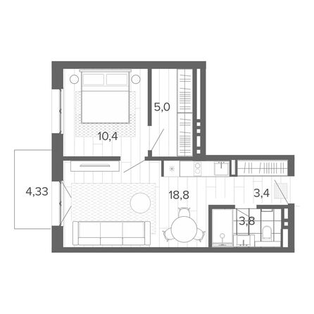 Планировка 2-комн 45,53 м²