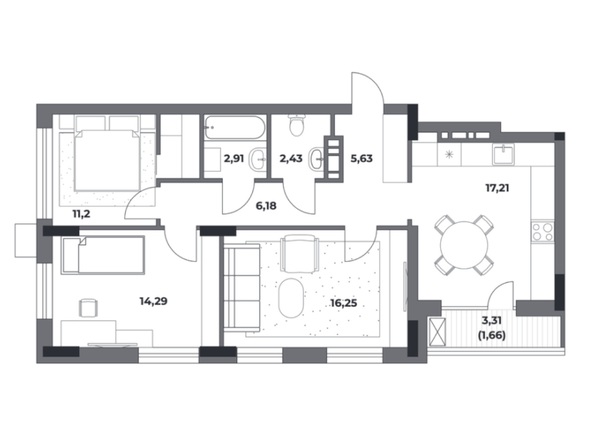 Планировка 3-комн 77,76 м²