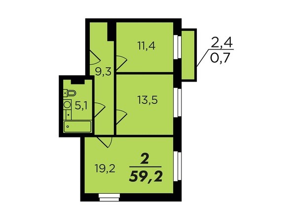 Планировка двухкомнатной квартиры 59,2 кв.м
