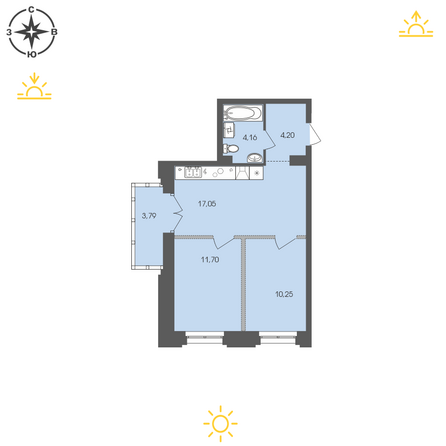 Планировка 1-комн 51,1, 51,15 м²