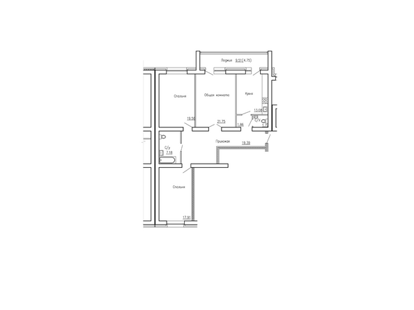 Планировка трехкомнатной квартиры 91,45 кв.м