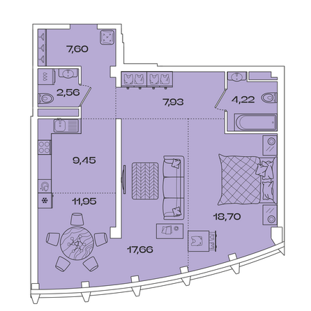 Планировка 2-комн 80,07 м²