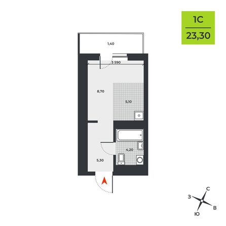 Планировка Студия 23,3 м²