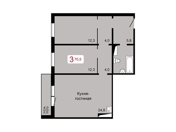 3-комнатная 70,5 кв.м