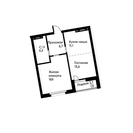 Планировка 2-комн 58,6 м²