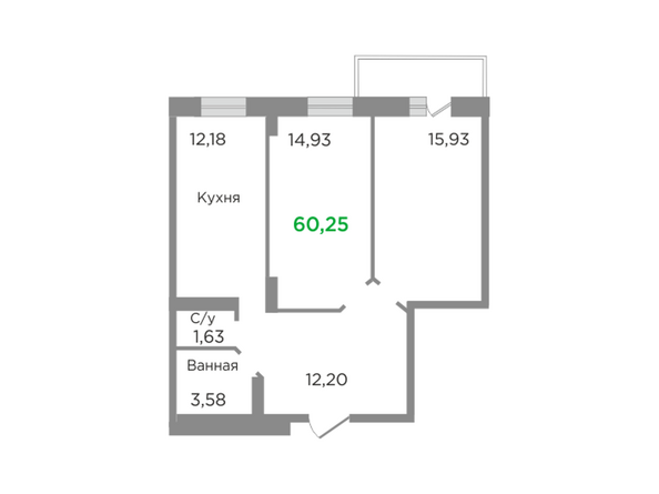Планировка двухкомнатной квартиры 60,25 кв.м