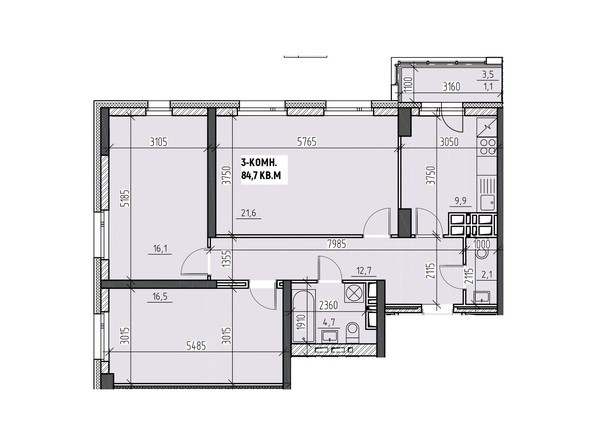 Планировка трехкомнатной квартиры 84,7 кв.м